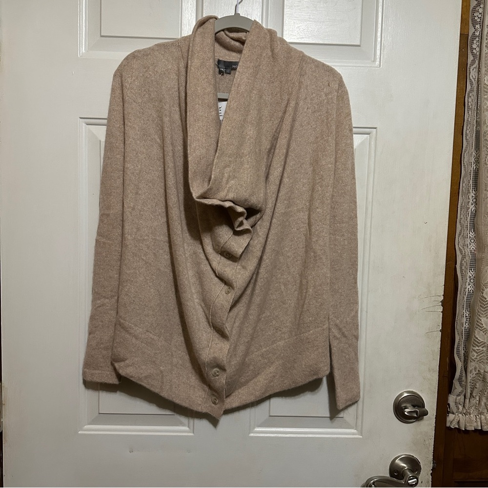 360 CASHMERE Chalk Cashmere Draped Funnel‎ Neck Cardigan Sweater Size XS NWT